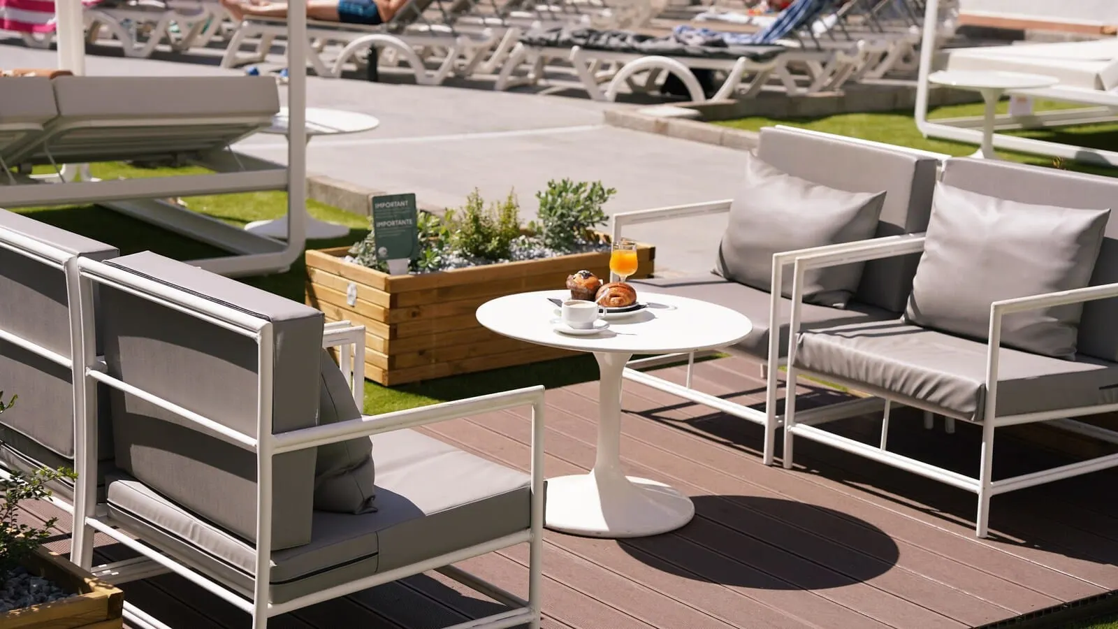 Coral Los Alisios: Outdoor seating with a table, chairs, and a small planter with plants