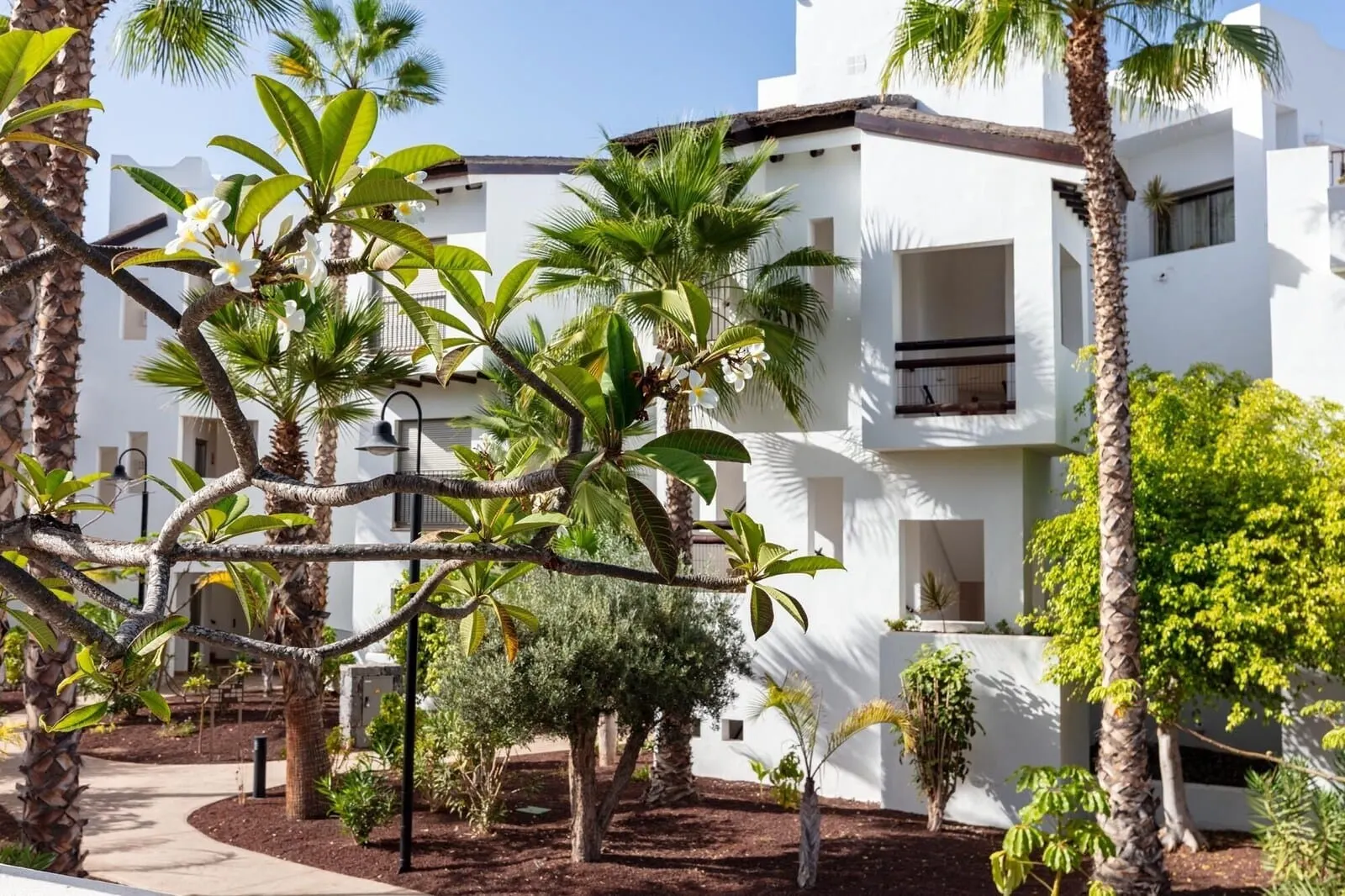 Las Terrazas de Abama Suites: A modern building with white walls and balconies
