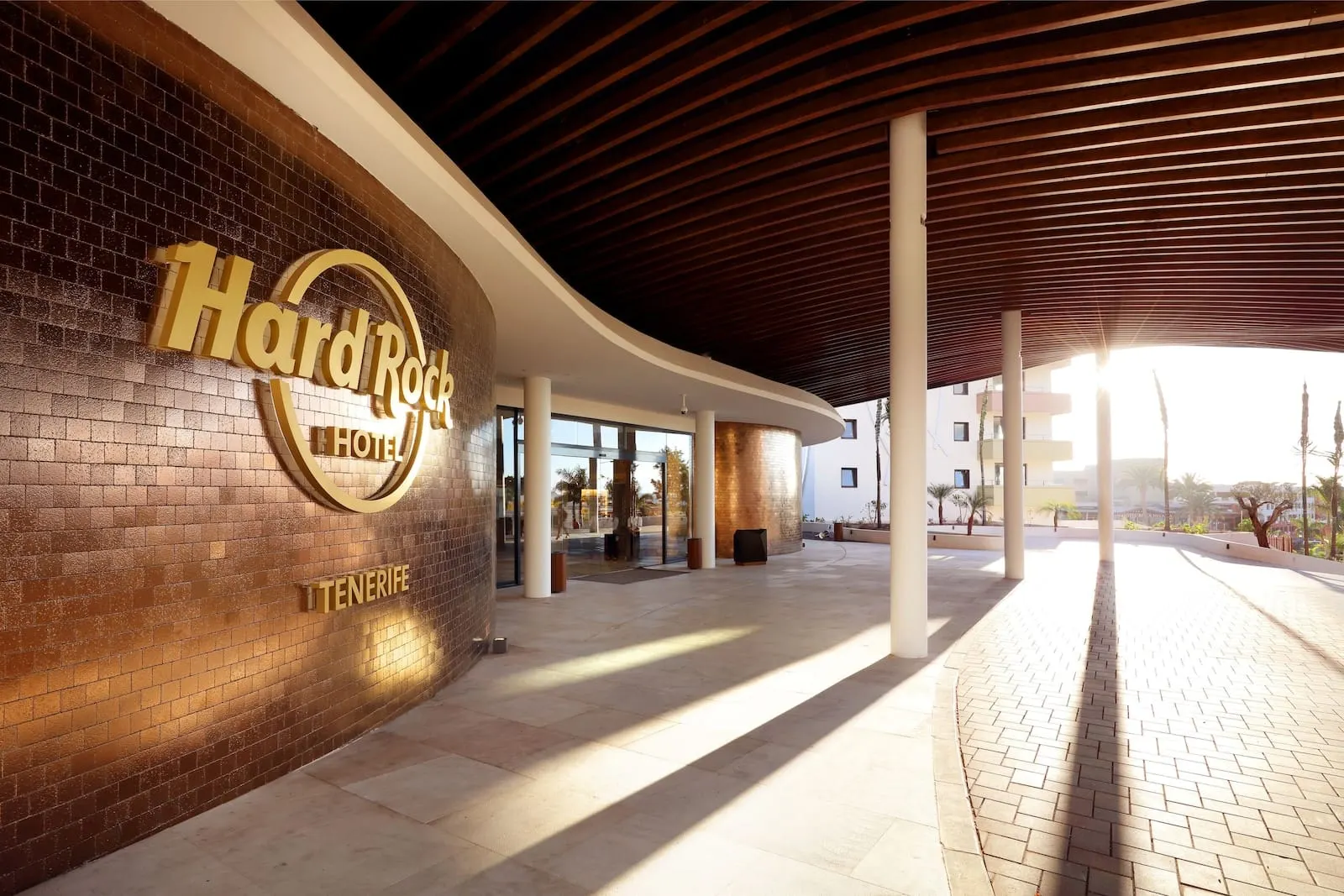 Hard Rock Hotel Tenerife: The exterior of the Hard Rock Hotel in Tenerife, featuring a brick facade