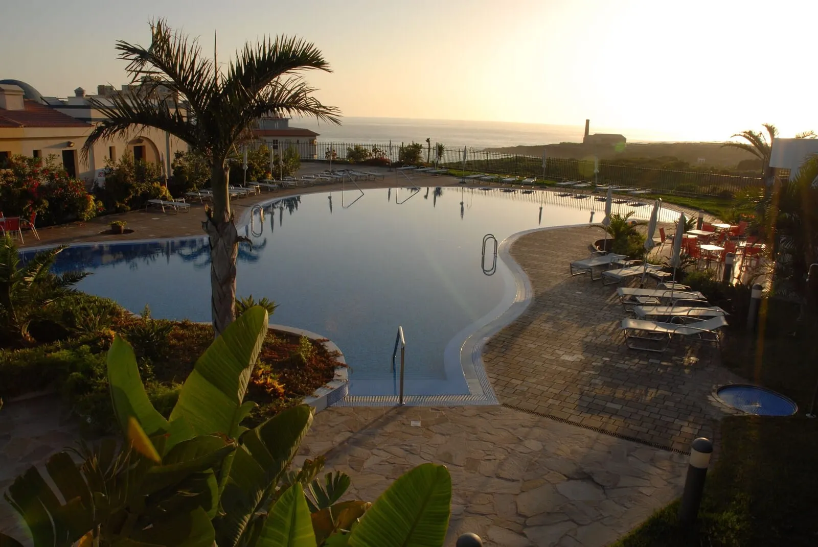 Hotel Luz del Mar: A pool area with a curved edge, surrounded by lounge chairs and a palm tree