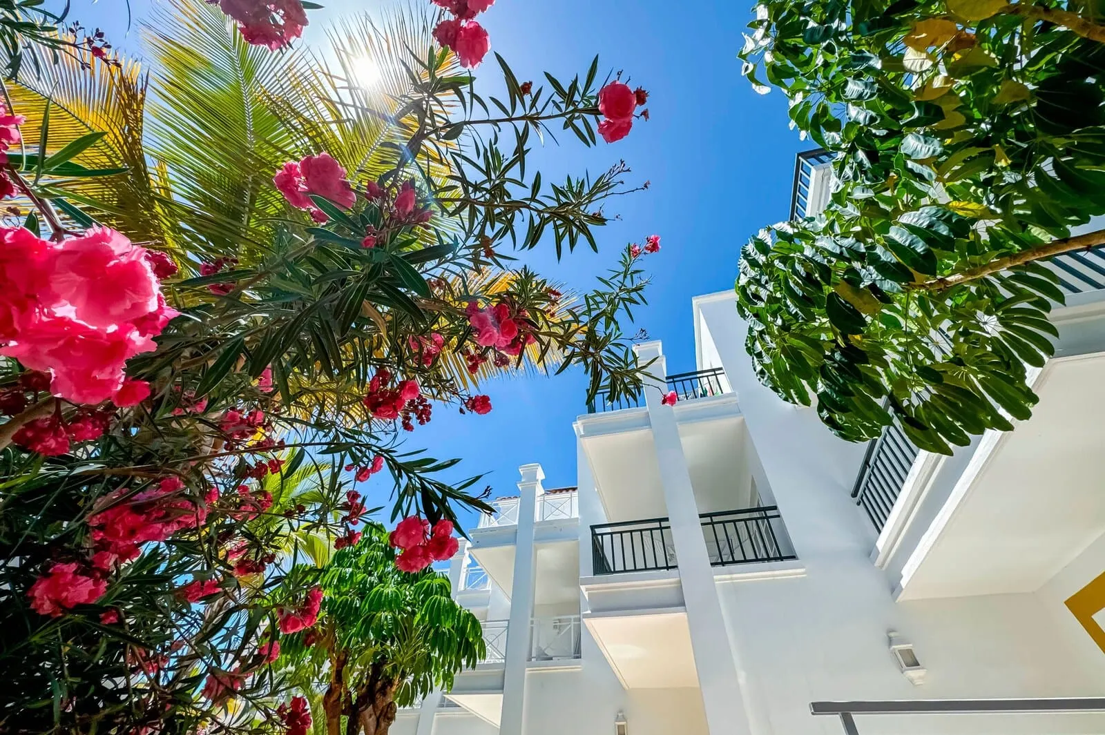 Apartamentos Parque del Sol: A white building with balconies and a clear blue sky