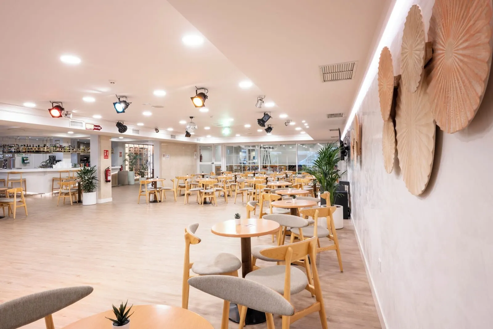GF Noelia: A spacious indoor area with multiple round tables and chairs